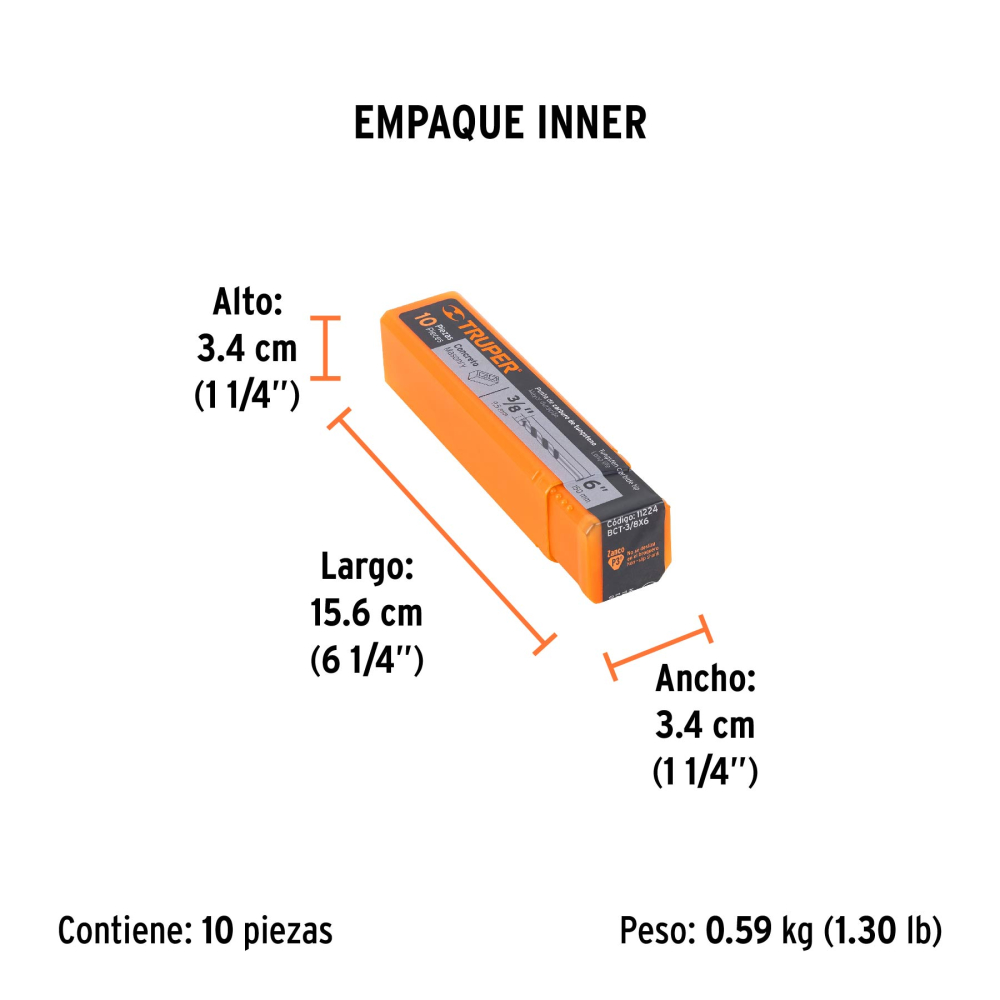 Broca para concreto de 3/8 x 6" - Imagen 3