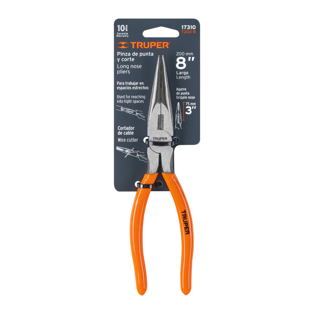Alicate de punta y corte 8" mango de PVC